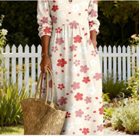 Women's Loose Round Neck Fashion Premium Long Sleeve Printed Dress