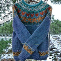 Round Neck Color Block Loose Fashionable Pullover Sweater