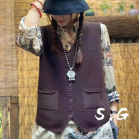 New Versatile Retro Solid Color And V-neck Vest