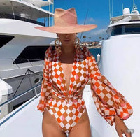 Women's Printed Rhombus Plaid Cover Belly One-piece Swimsuit