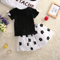 Black, Short Sleeve Top Flower Skirt
