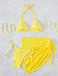 Bikini Swimsuit New Sexy Rhinestone Gauze Skirt Three-piece Suit Split