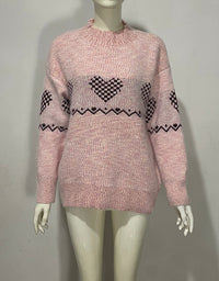 Embroidered Jacquard Pullover Loose Bottoming Shirt Mock Neck Sweater Coat