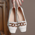 Fringed Chunky-heel Peep-toe Leather Shoes With A Chain Detail