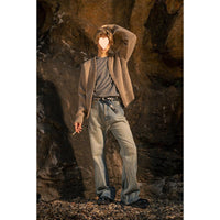 Heavy Handmade Wool Cardigan With Collar Wide Coat