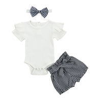 Girl Baby Set Short Sleeved Jumpsuit Crawling Suit Floral Shorts Headwear