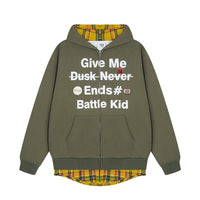 Retro Fake Two-piece Letter Splicing Plaid Hooded Sweater