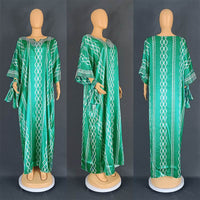 Middle East Striped Loose Robe African Dubai Arabic Satin Hot Drilling Stitching Dress