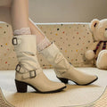 Retro Mid-calf Stacked Pointed-toe Chunky-heel Boots