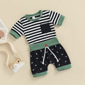 Striped Short-sleeved T-shirt Coconut Printed Shorts Suit
