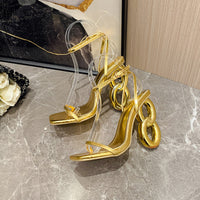 Thin Strap Square Toe Abnormal Shape Heels Catwalk High Heel Sandals