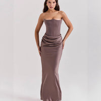 Tube-top Pleated Patchwork Dress For Women
