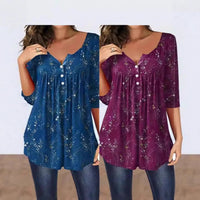 Elegant Loose Button Large Size Top Women's T-shirt