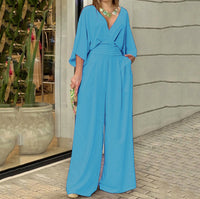 Women's Jumpsuit V-neck Solid Color Summer Trendy Fashion Short-sleeved Street Casual Jumpsuit Suit For Women Clothing