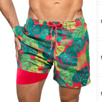 European And American Shorts Men's Beach Sports Pants Printed Double Shorts