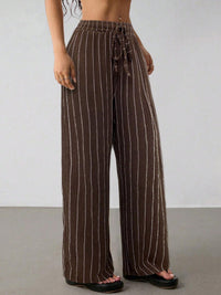 Women's Casual Striped Drawstring Elastic Waist Contrasting Color Wide Leg Pants