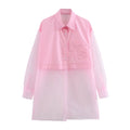 Spring Women's Long-sleeved Sheer Tulle Patchwork Loose-fit Blouse
