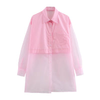 Spring Women's Long-sleeved Sheer Tulle Patchwork Loose-fit Blouse