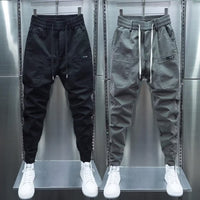 Solid Color Elastic Ankle-tied Harem Trousers