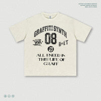 Graffiti Short-sleeve Vintage Distressed Washed Loose-fit T-shirt