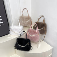 Womens Versatile Fashionable Furry Tote Bag