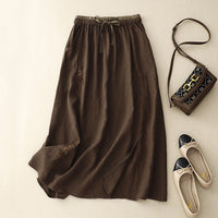 Artistic Embroidered Patchwork Skirt Elastic Waist Color Matching A- Line Skirt