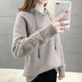 Women's Solid Color Loose Pullover Long Sleeve Hooded Knitted Sweater