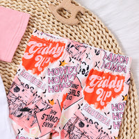 Children Girls' Contrast Color Letter Denim Printing Suit
