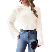Women's Short Cropped Cropped Flared Sleeve Half Turtleneck Pullover