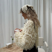 Womens Fashion Knitted Tassel-Trimmed Button-Up Sweater Coat