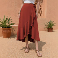 Wrap Skirt High Waist Elasticated Back Midi Length Womens