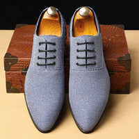 Men's Casual Leather Shoes Denim Black Bridegroom Wedding Trendy Shoes