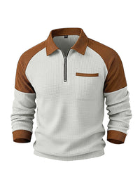 Men's Waffle-Weave Lapel Half-Zip Polo Shirt Top Casual Sweatshirt