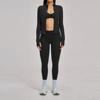 Brushed Zipper Casual Set For Women