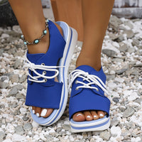Plus Size Thick-soled Peep Toe Lace Up Casual Roman Sandals
