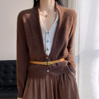 Pure Wool Women's Spring And Autumn V-neck Stitching Coat Knitted Top