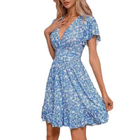 V-neck Waist-tight Large Flower Ruffled Plant Flower Dress