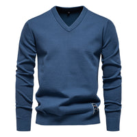 Autumn And Winter Pure Cotton Solid Color Hoodie V-neck Trendy Men's Clothing Sweater