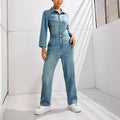 Women's Slim-fit Long-sleeved Denim Jumpsuit