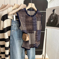 Sleeveless Vest For Women Early Spring Retro Color-block Knit