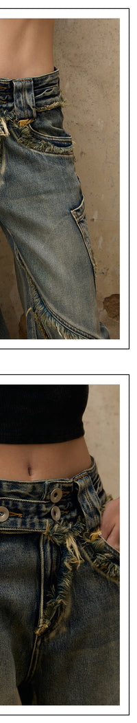 Fluid-structured Spliced Raw-edge Jeans