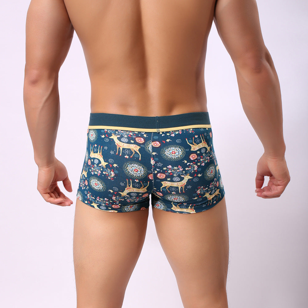 Elk Mid Waist Boxer Pants Men Panties Men