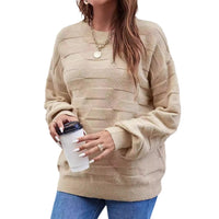 Casual Long-sleeved Round Neck Solid Color Pullover Sweater