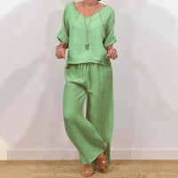 Womens Multi-Color Two-Piece Set Casual V-Neck Pullover With Three-Quarter Sleeves And Extended Pants