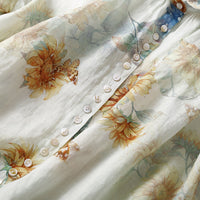 Lady Literature Ramie Short Sleeve Printed Shirt Top