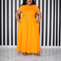 Womens Solid-Colored Waist-Cinching Casual Dress