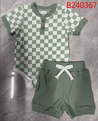 Two-piece Set Polo Collar Plaid Triangle Rompers Suit