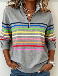 Women's Simple Striped Print Zip-Up Top