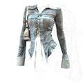 Retro Lace-up Shirt For Women Waist-controlled Top
