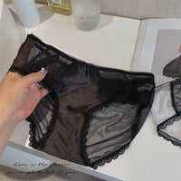 Retro High Luxury Lace Underwear Women's French Eyelash Stitching Satin Comfortable Breathable Purified Cotton Crotch